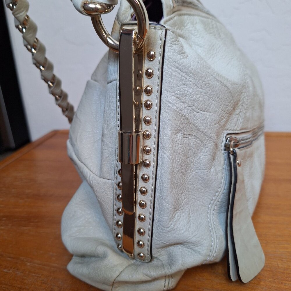 Guess Y2K Leather Chain Hobo Slouchy Shoulder Bag Studded Ruched Metal Bold Edgy - Picture 7 of 16